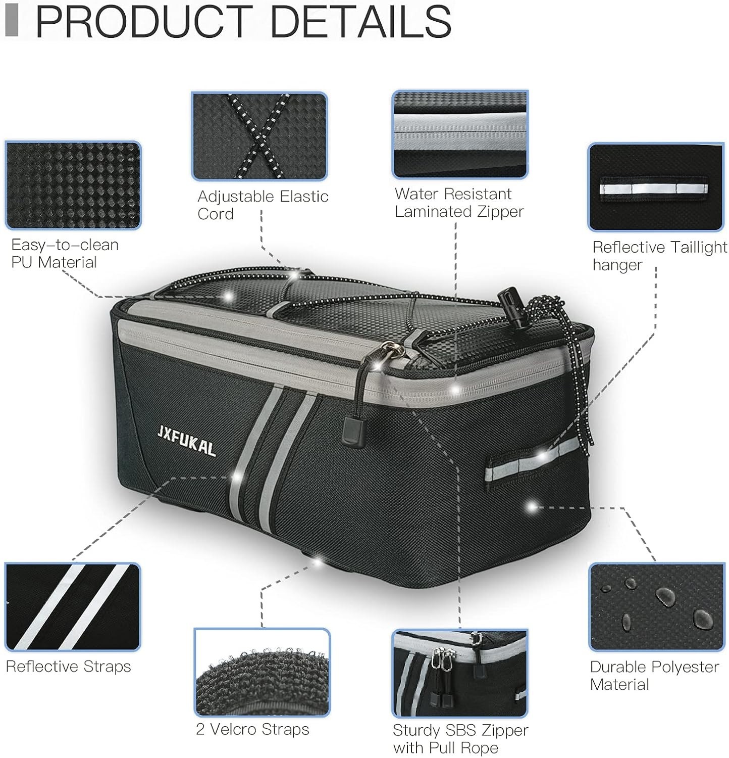 Durable Bicycle Saddle Bag 7L with Rain Cover & Reflective Strips for Commuters