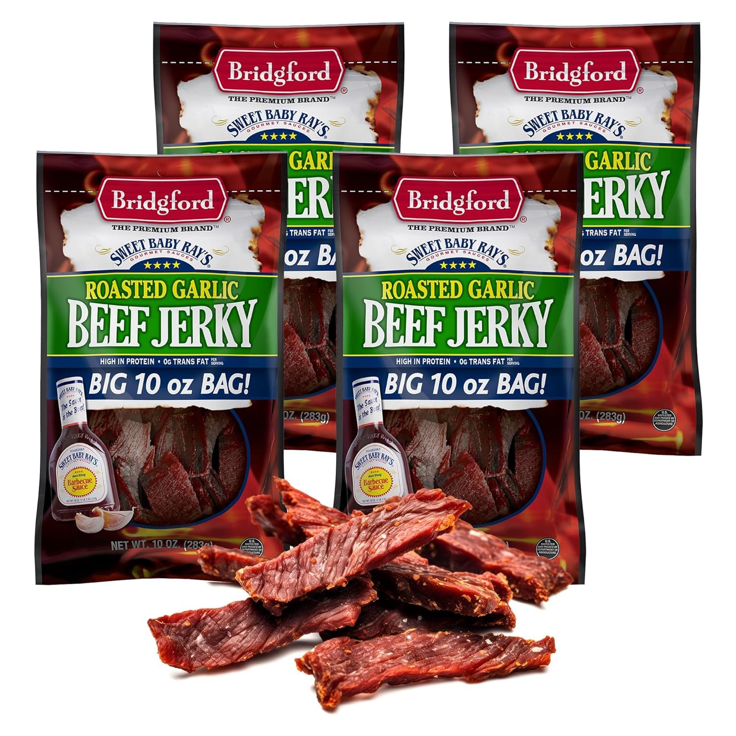 Bridgford - SBR - Beef Jerky - Roasted Garlic - 10 oz - Pack 4