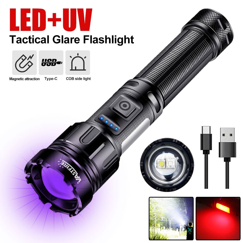 2in1 395nm UV Work Light LED Flashlight Blacklight Zoom Ultra Violet Torch Lamp