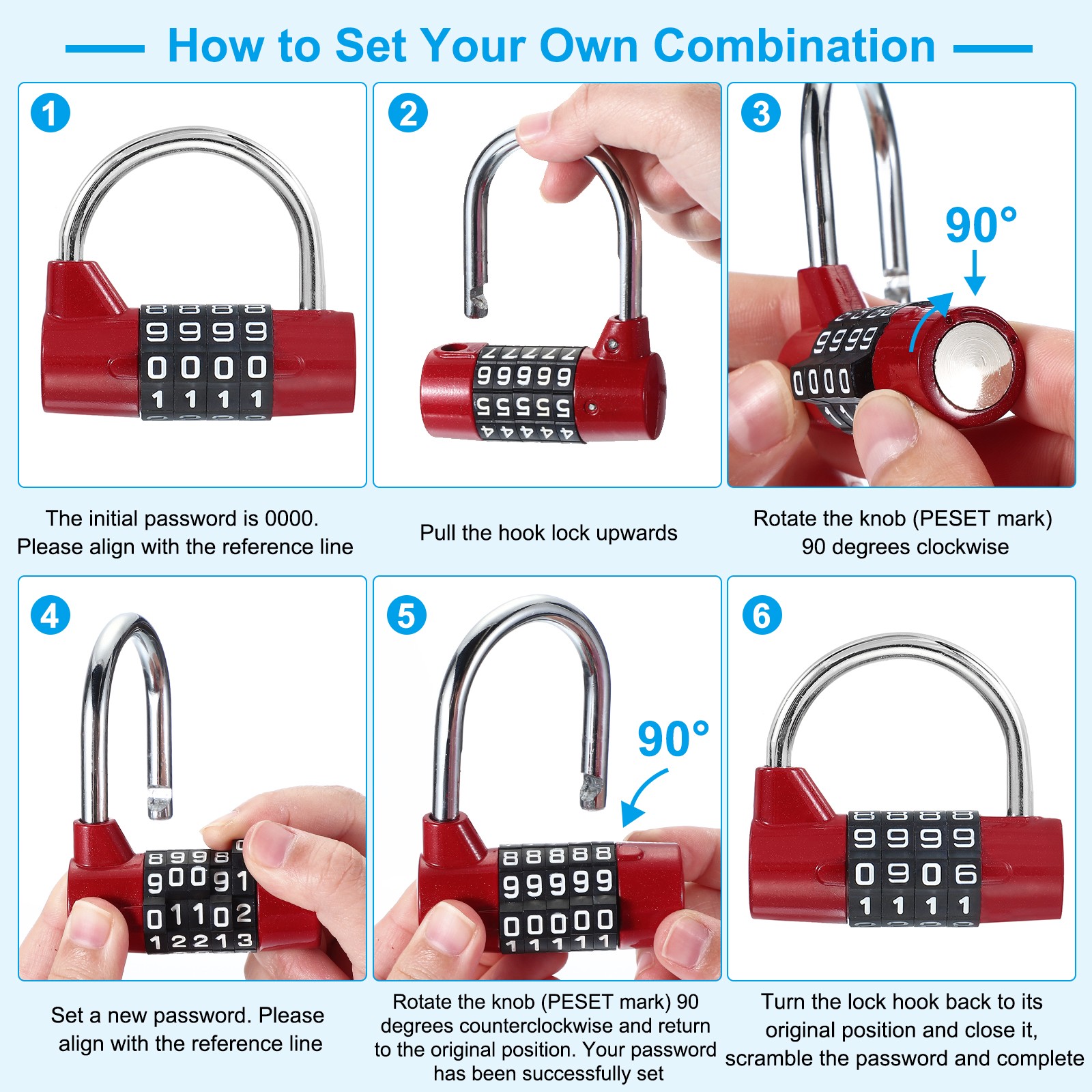 Combination Padlock, 4 Digit Gym Locker Lock Zinc Alloy Padlock (Silver)