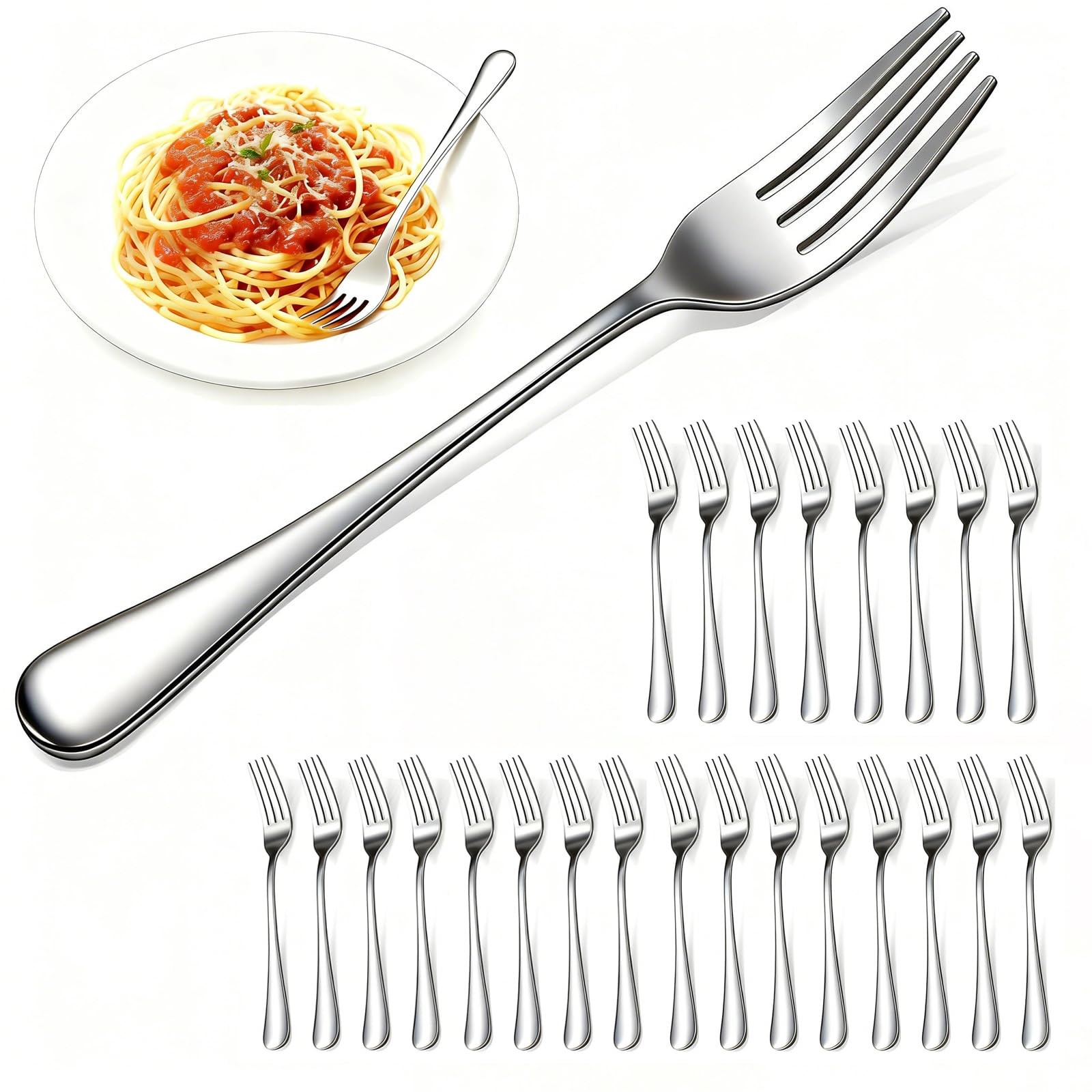 24 Piece Forks Stainless Steel, 8-Inch Dinner Forks, Mirror Polished Metal Fl...