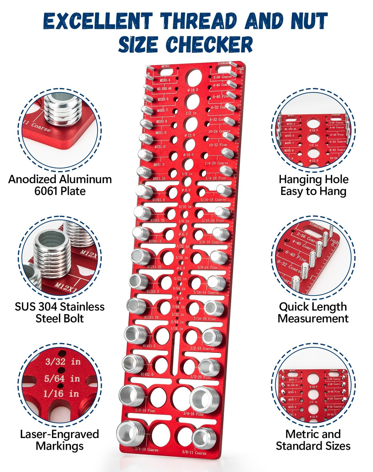 57 Nut and Bolt Thread Checker - Thread Checker Standard and Metric Bolt and ...