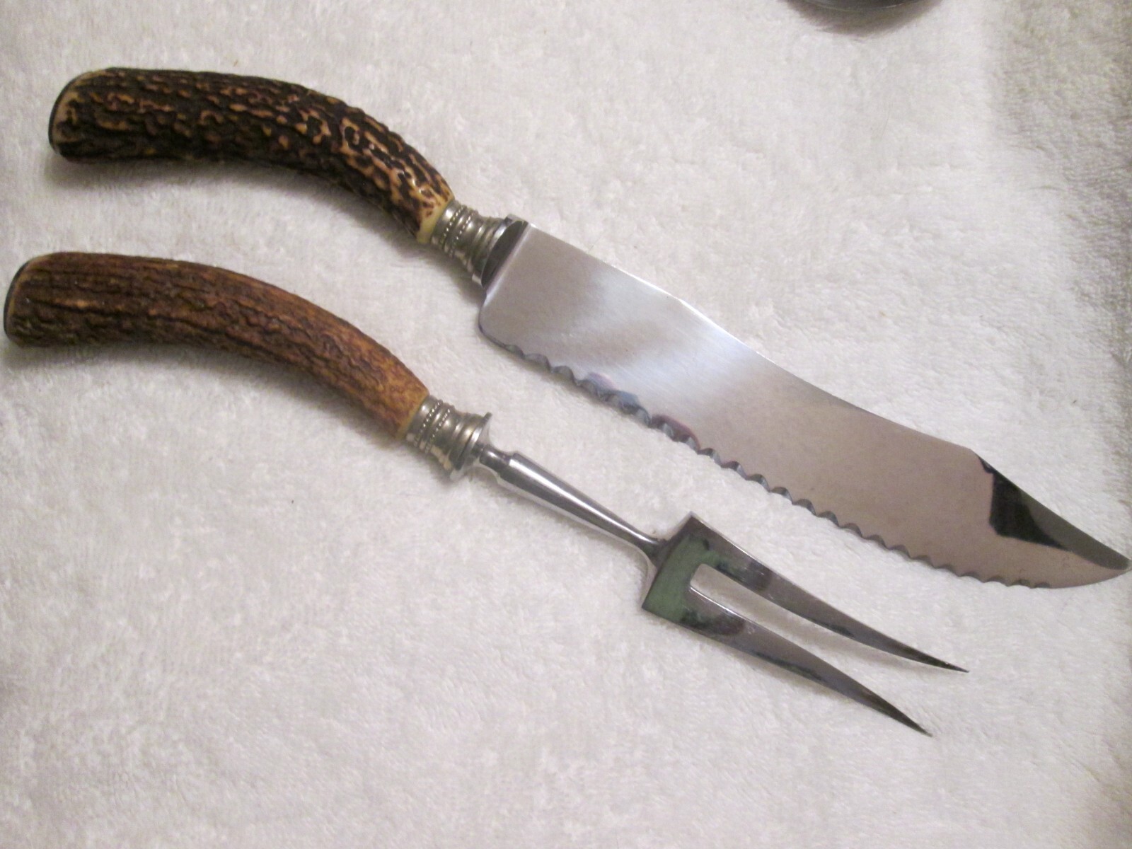 Vintage Stag Horn Hake Werke Austria Serrated Knife Rostfrei Fork Carving Set