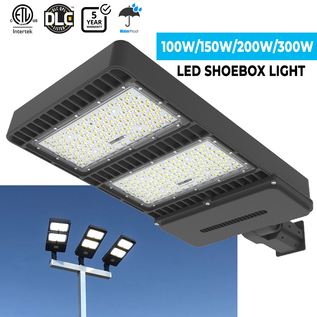 150W 200W 300W LED Parking Lot Pole Street Light Outdoor IP65 LED Shoebox Lights