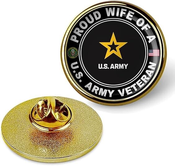 Proud Wife of a United States Army Veteran Tie Suit Shirt Lapel Pin - Gold