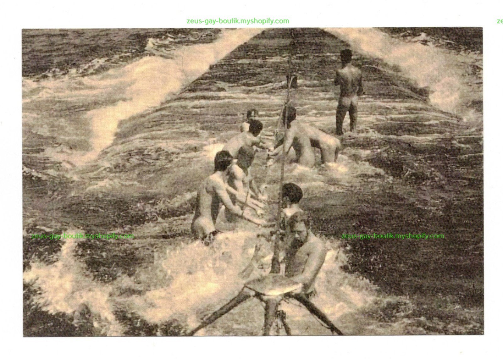POSTCARD Print / Nude sailors working on submarine