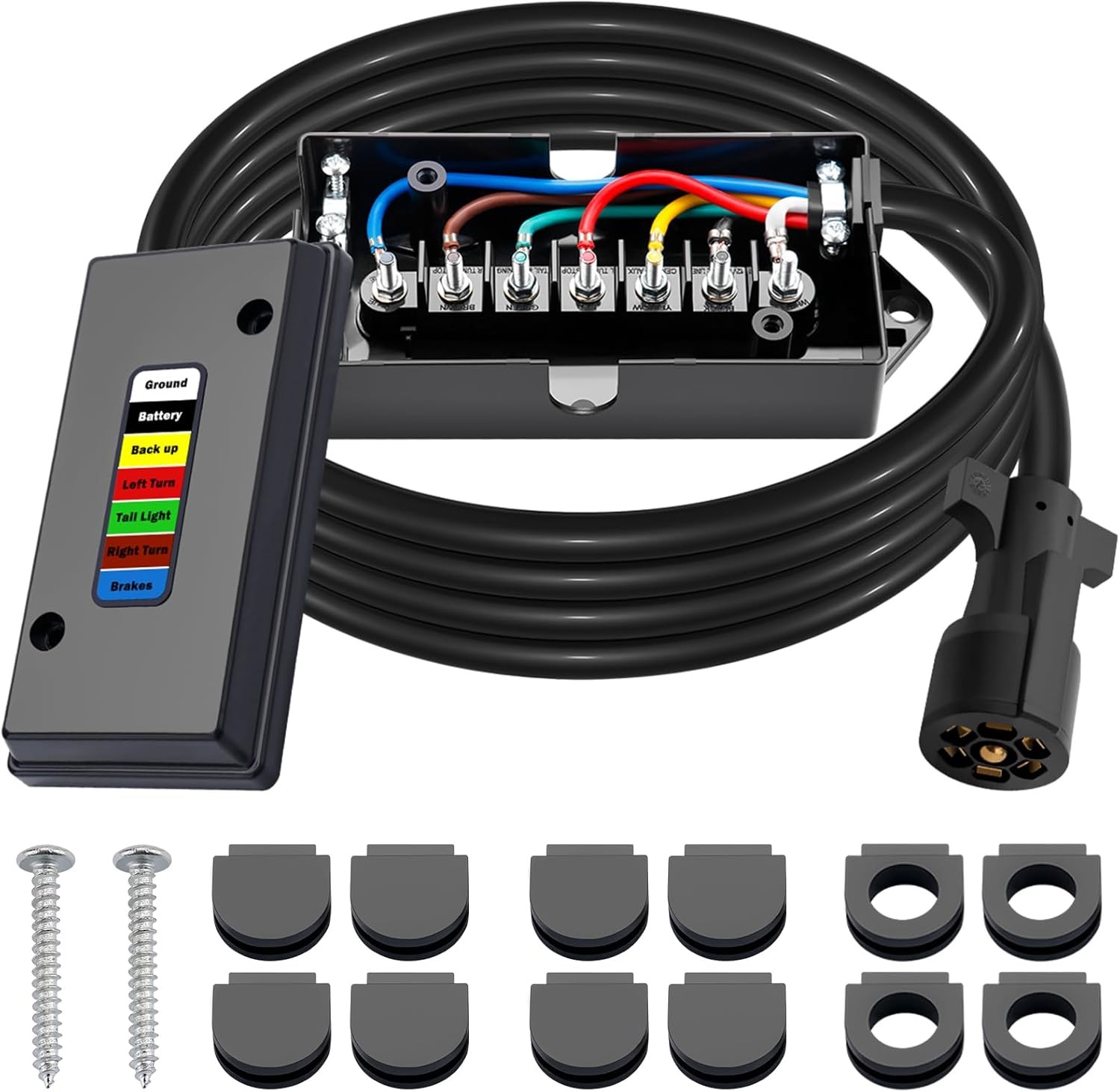 7 Way Trailer Wiring Harness 8FT 7 Pin Plug Junction Box Light Brake RV Kit