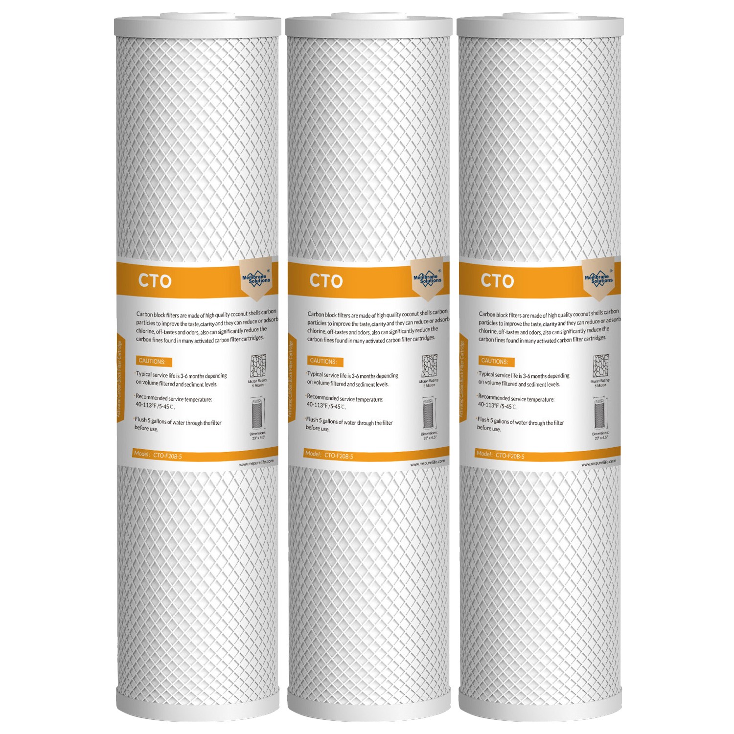 3 Pack 20x4.5" 5μm Big Blue CTO Carbon Block Water Filter Whole House Cartridges