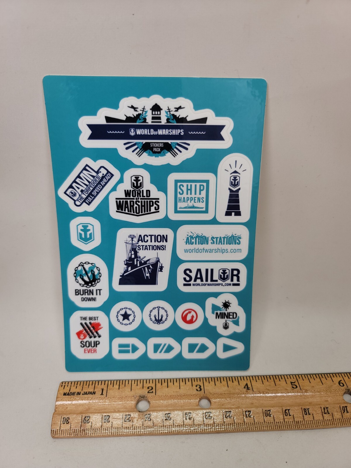 World of Warships WoW Sticker sheet promo swag pax West 2022 sailor action mined