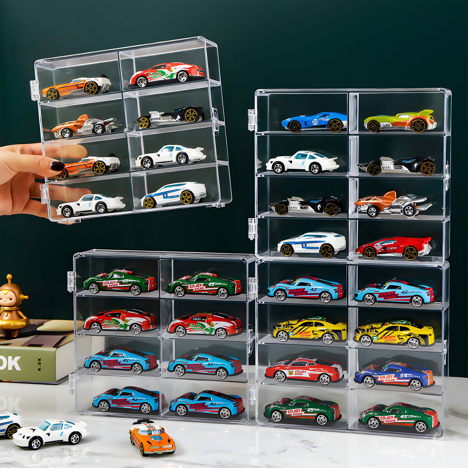 Model Car Diecast Display Case 1:64 Scale 8 Car Compartment with Locking Latch