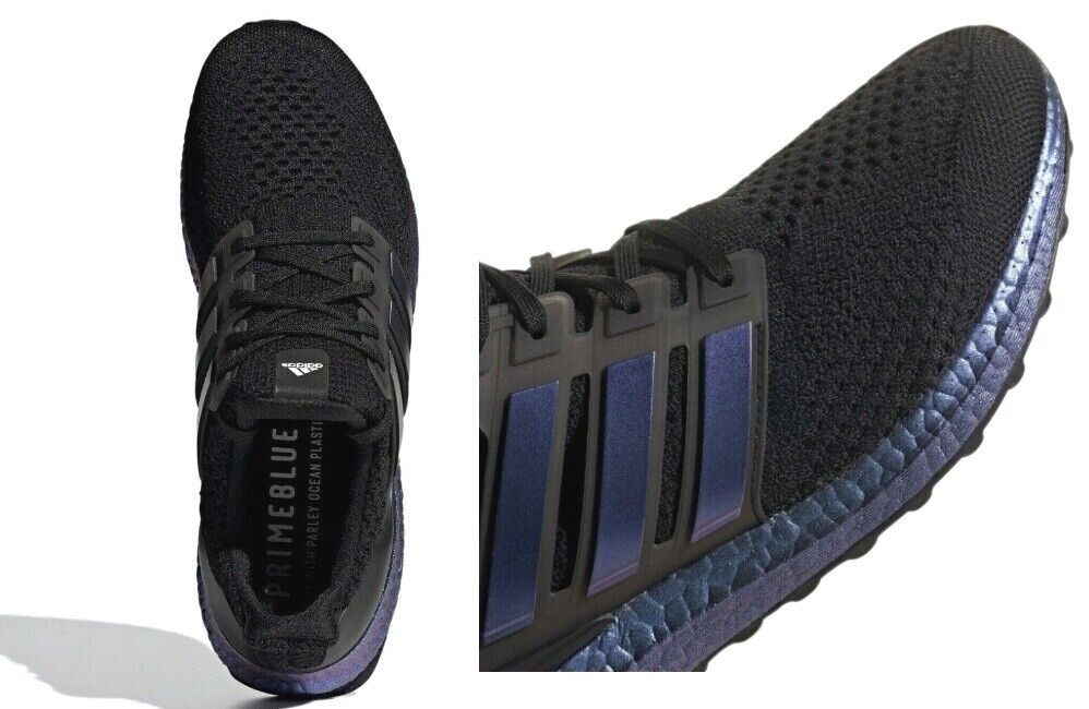Adidas UltraBoost 5.0 DNA Black Iridescent Metallic Blue Red Running Shoes Mens