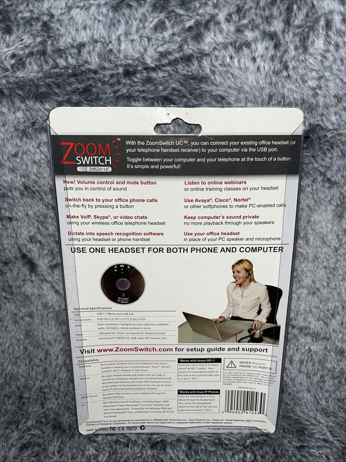 ZOOMSWITCH ZMS20-UC HEADSET ADAPTER