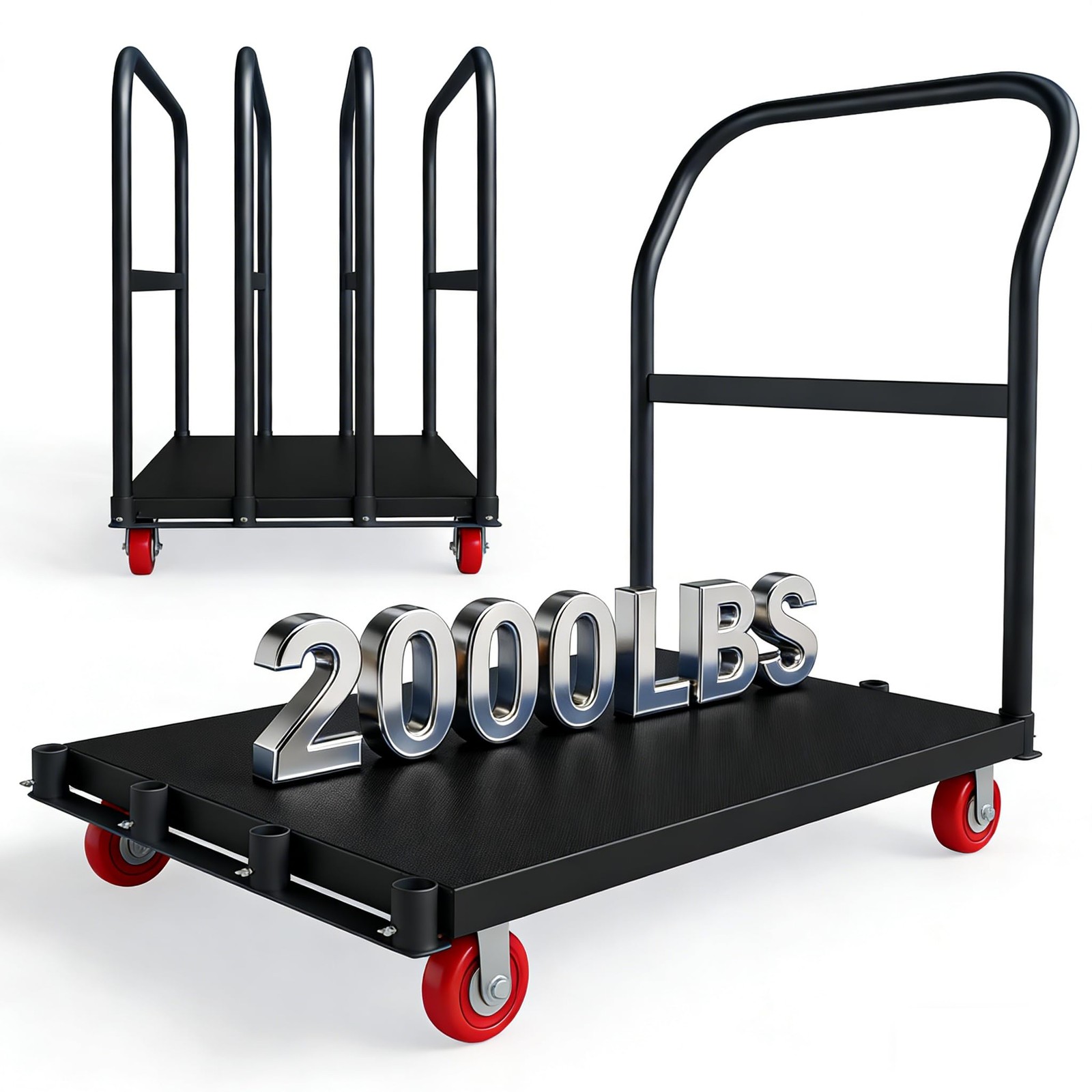 Folding Platform Truck 2000LBS Heavy Duty with Side Handrails, 37x24" Panel Cart