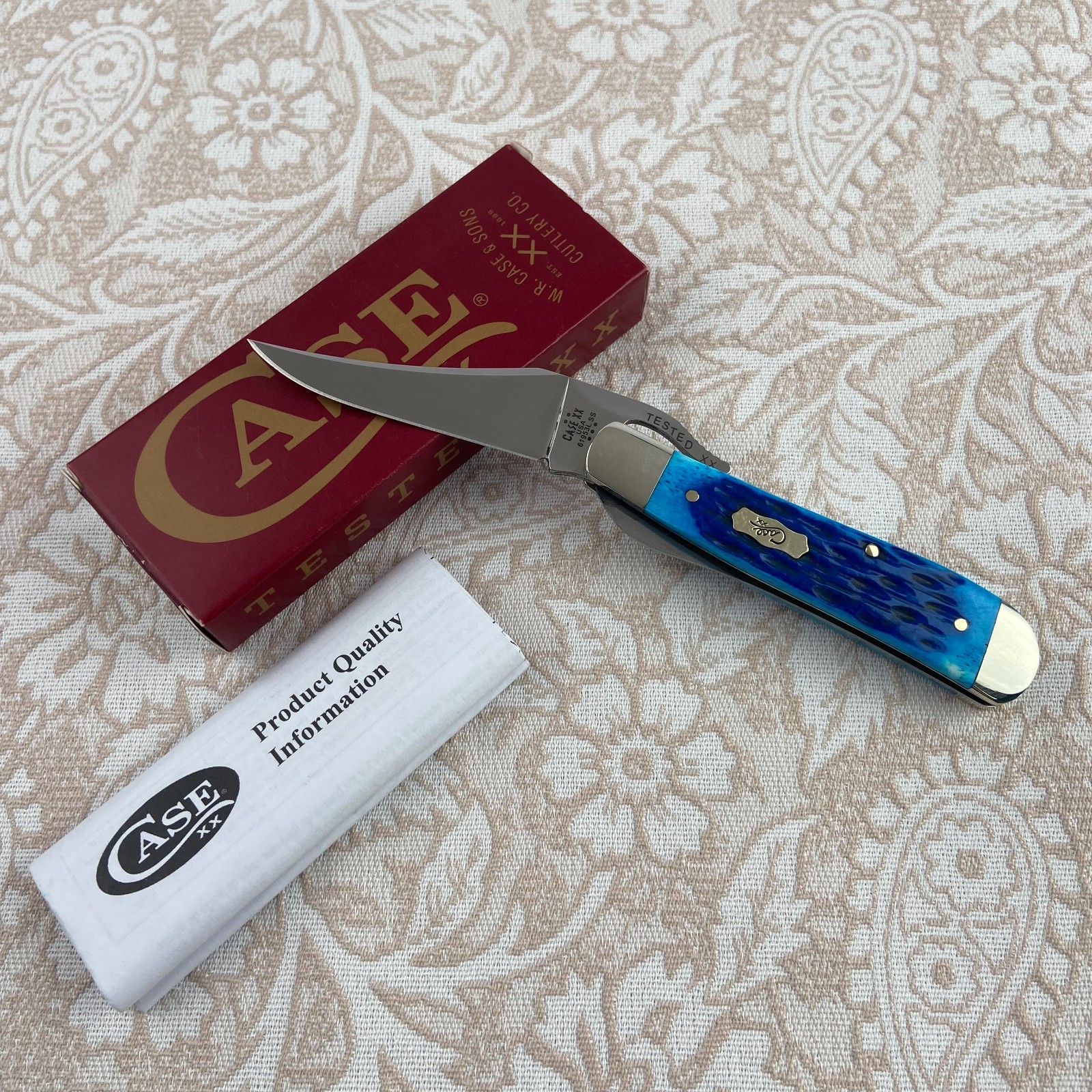 Case XX Russlock 51859 Pocket Knife Mediterranean Blue Worn Bone Handle