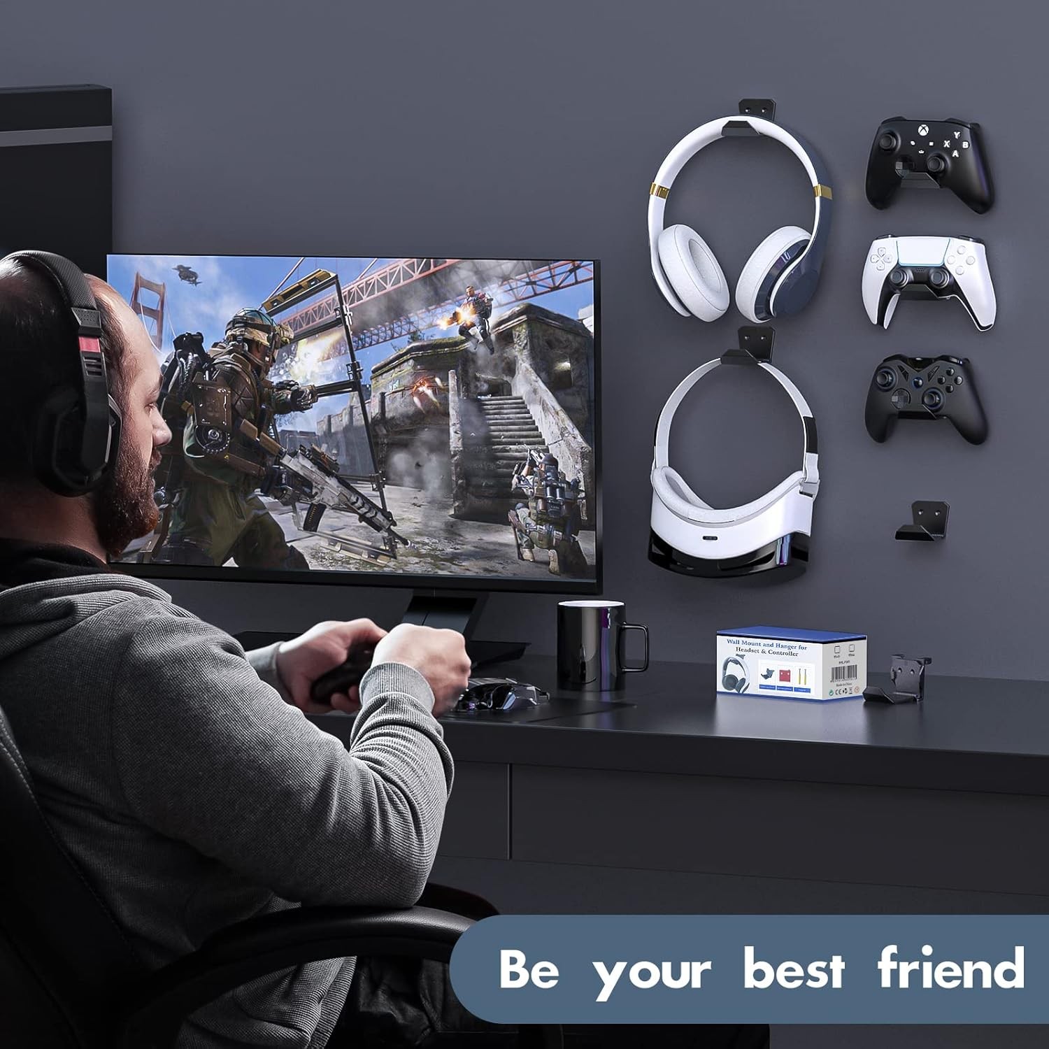Controller Wall Mount for PS5/PS4/Xbox/Switch Controller, Adhesive PS5 Headset H