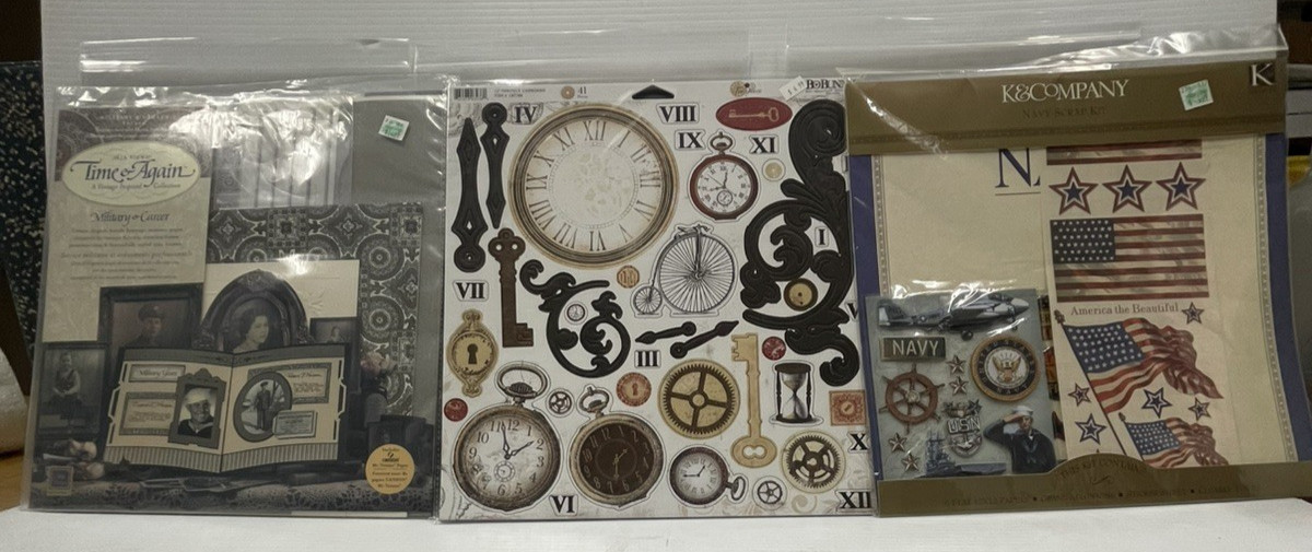 Lot of 3 Military Kits 12 X 12 Paper, Stickers, Die cut Supplies w/Free Shipping