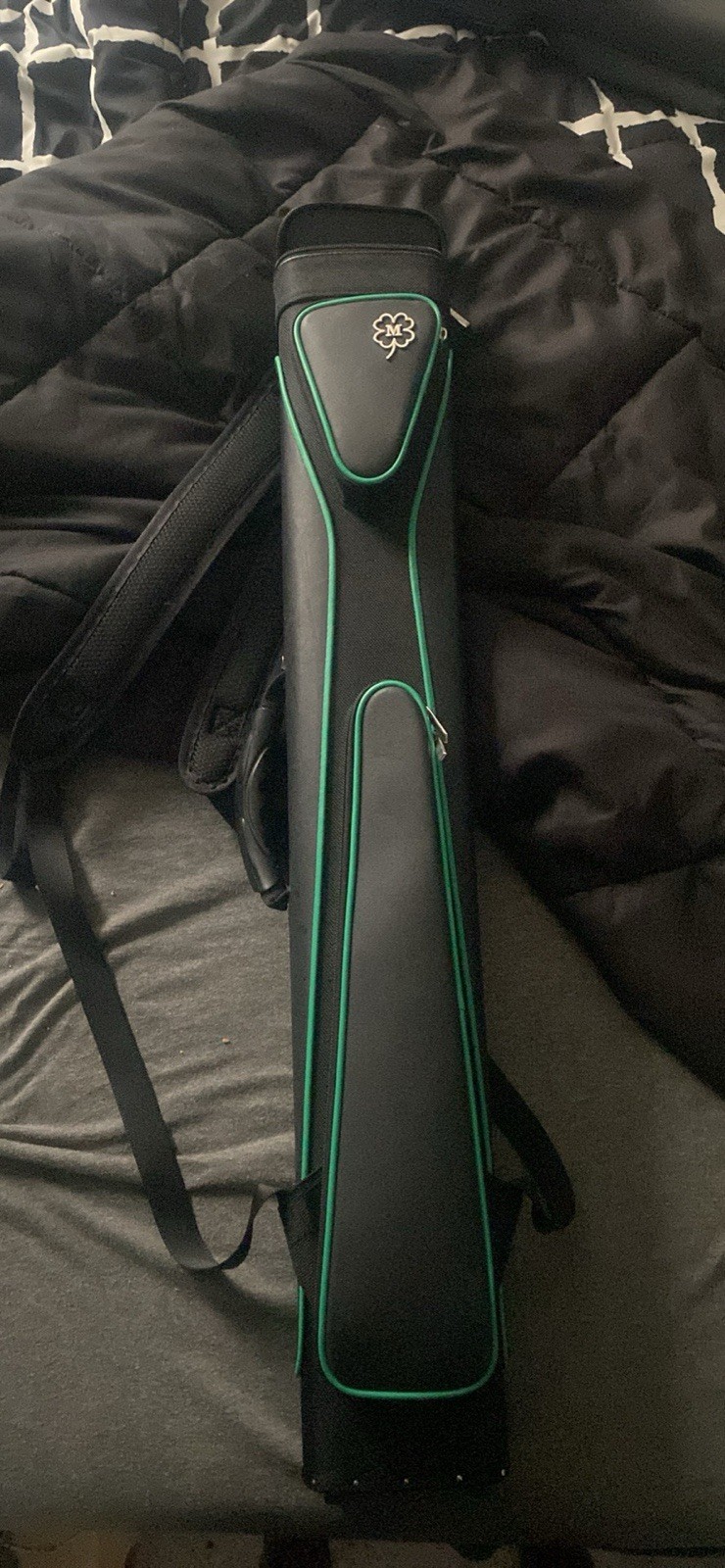 McDermott Black and Green Billiard Cue Case with Shoulder Strap, Compartments