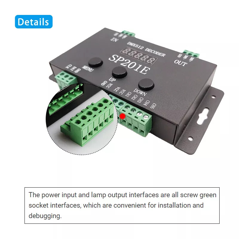 SP201E DMX512 DECODER DC 5-24V Converter Controller SPI Pixel LED 1024 Pixels