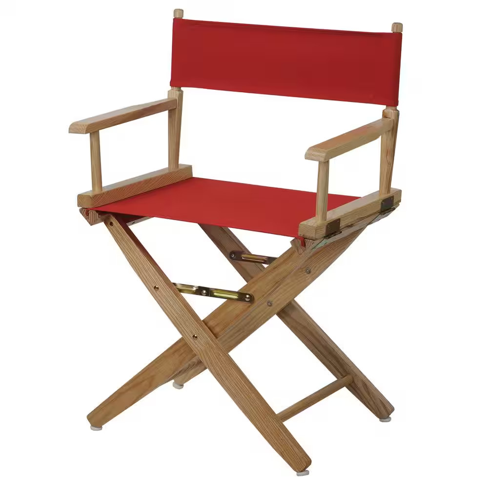 18 In. Seat Height Extra-Wide Natural Frame/Red Canvas New, Solid Wood Folding C