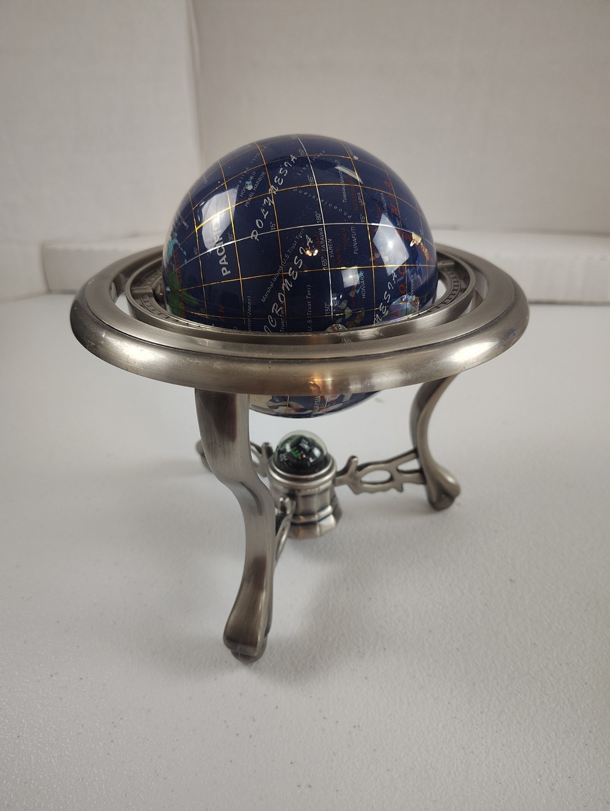 10 Inch Blue Lapis Lazuli Gemstone Silver Art Globe