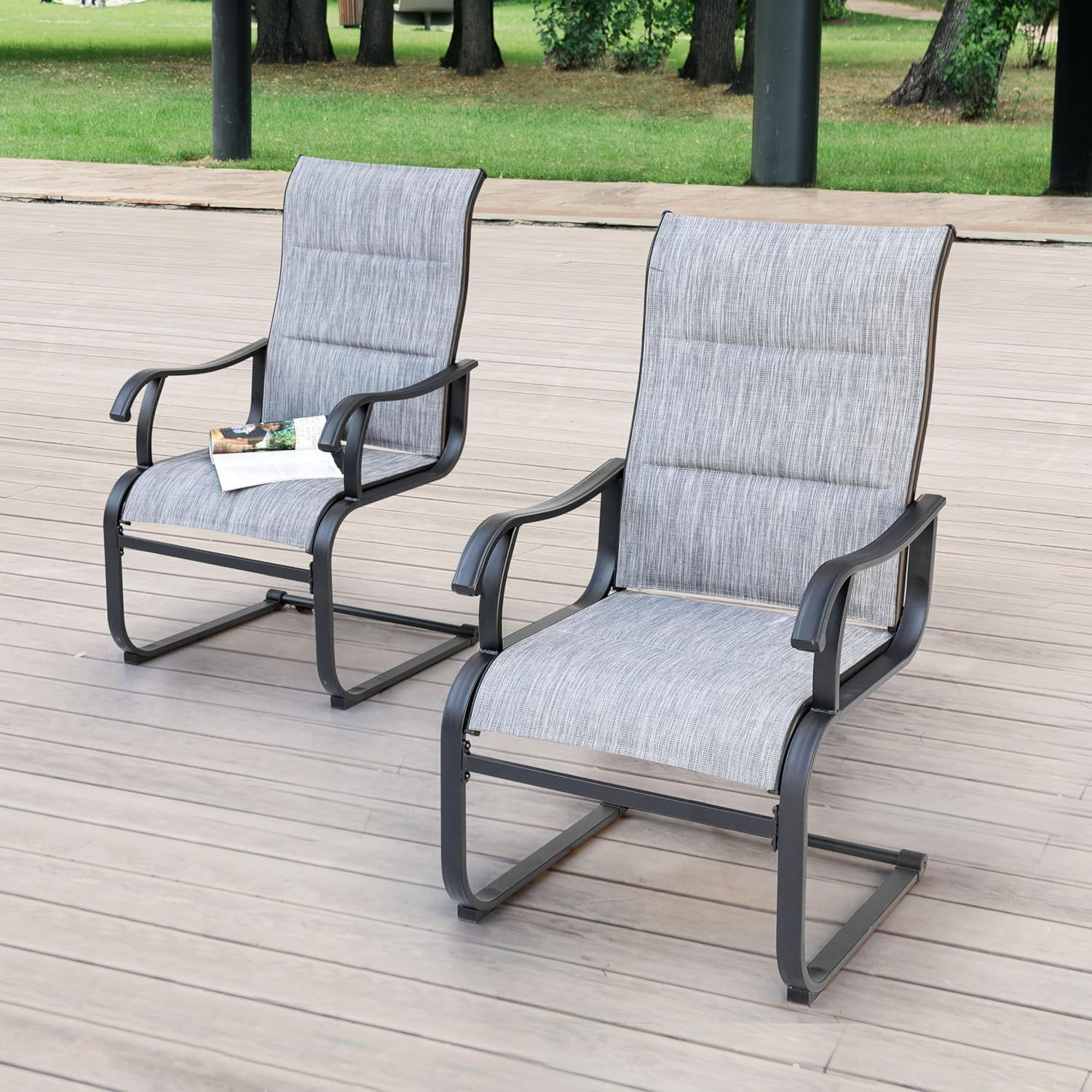 NUU GARDEN Set of 2 Patio Dining Chairs All Weather Outdoor Padded Textilene Cha