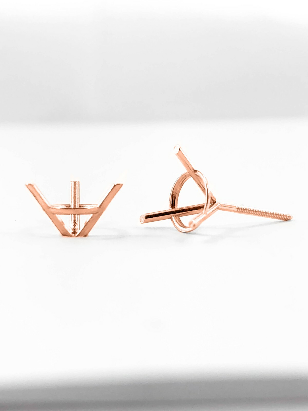14K Rose Gold Stud Earring Finding Mounting Setting Round 3-Prong Martini Screw