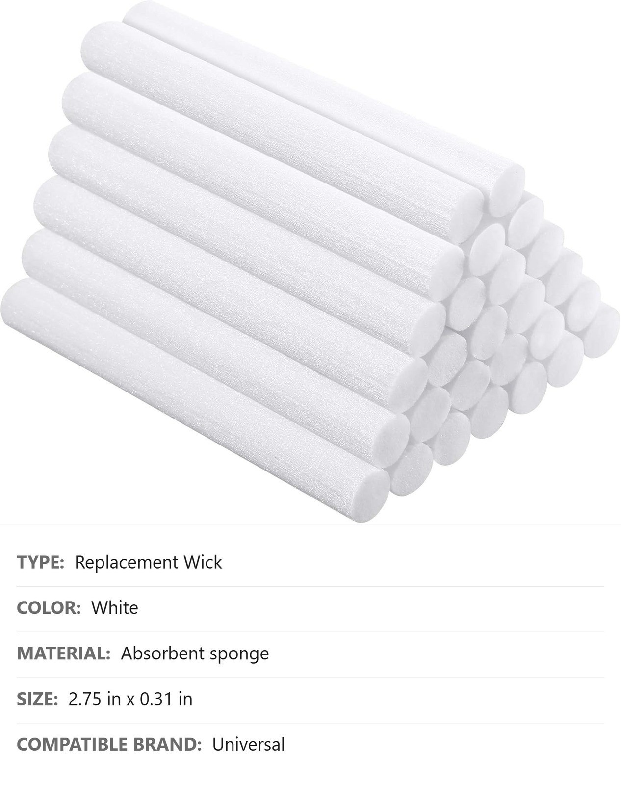 Humidifier Replacement Wick Sticks, 60 Pc, 2.75 x 0.31 Inch, Absorbent