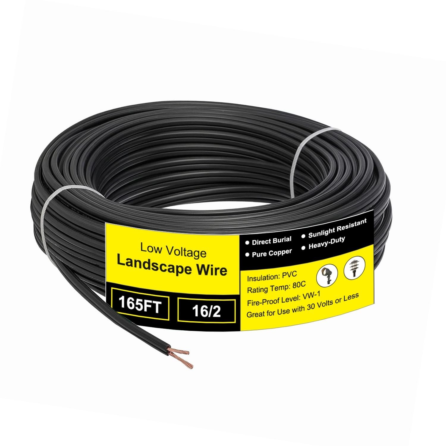 16/2 Low Voltage Landscape Wire, 16 Gauge Wire 2 Conductor 165FT/50M, Outdoor...
