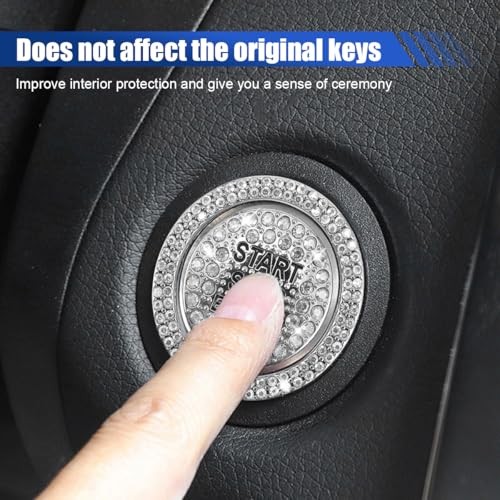Bling Crystal Car Engine Start Ring Sticker, Sparkling Rhinestone Push White