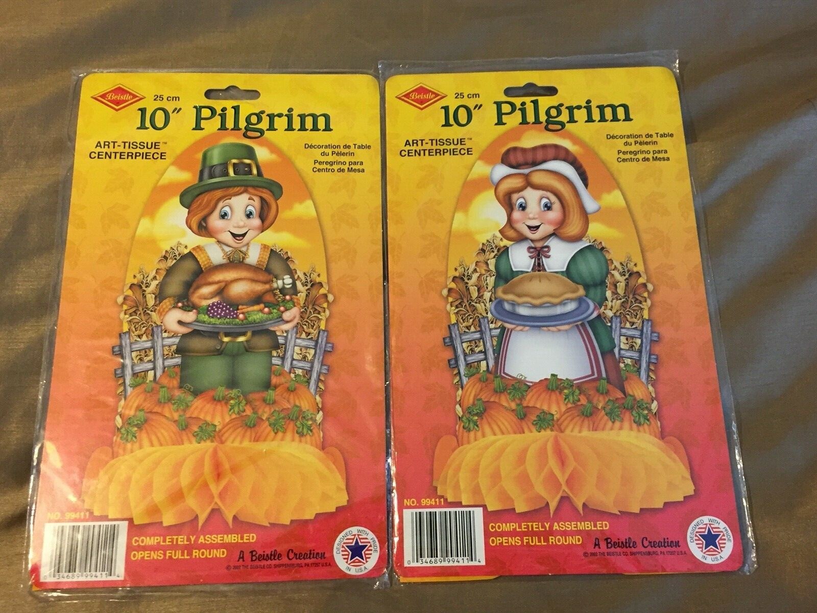 VINTAGE THANKSGIVING BEISTLE 10" PILGRAM MAN & 10" PILGRAM WOMAN 2002 SEALED