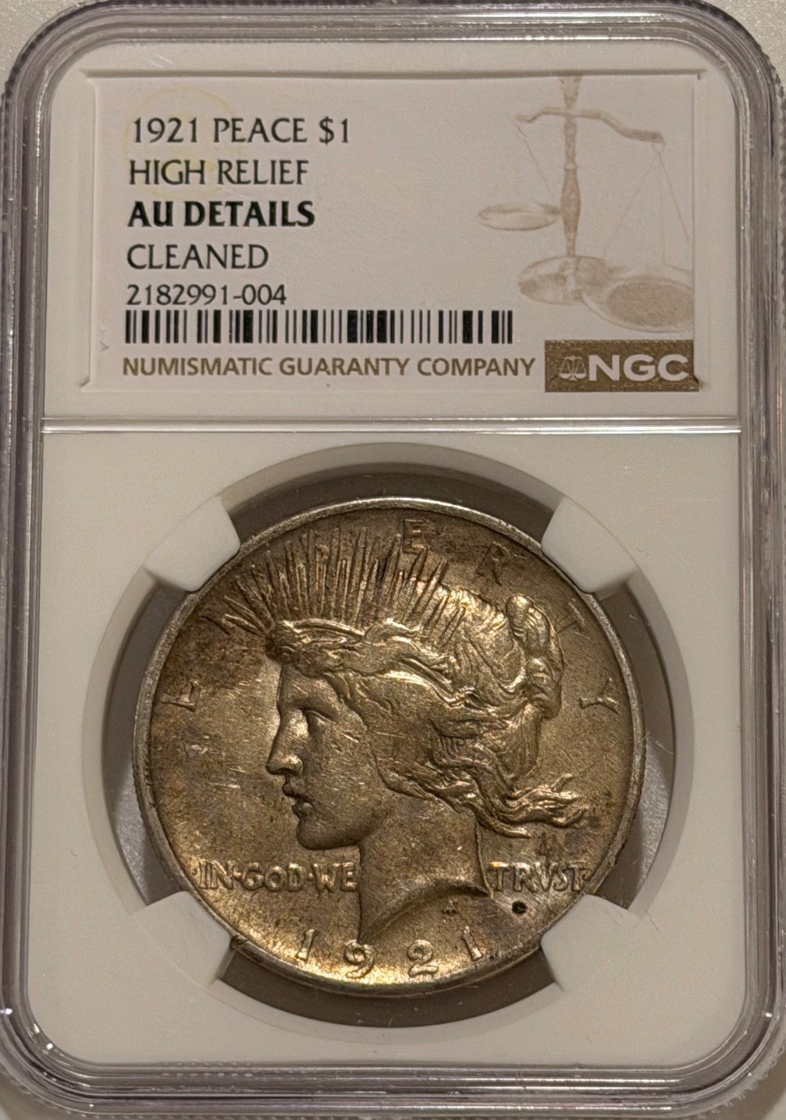 1921 Peace Silver Dollar NGC AU Details Key Date Peace
