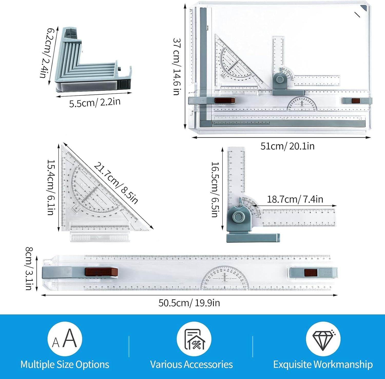 A3 Portable Drawing Board, Multi-Function Metric Drafting Table with Clear Rule