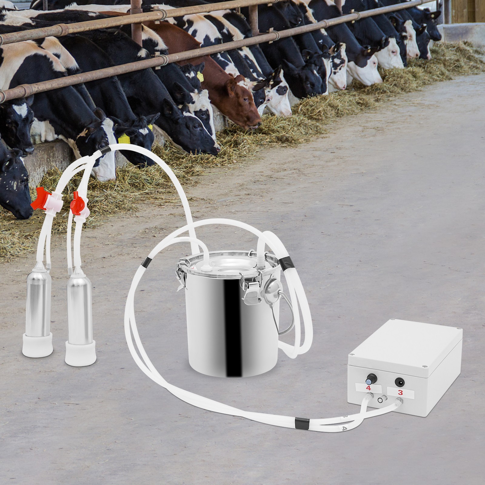 Electric Pulsation Cow Milking Machine, 3L Stainless Steel Bucket