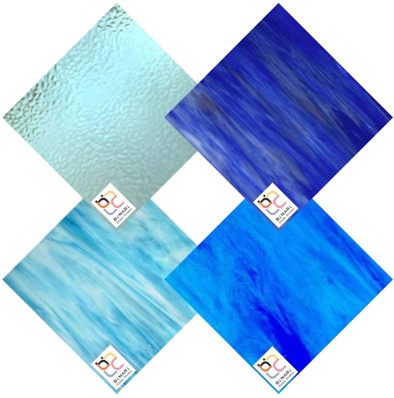 Wissmach 4 Sheet Mixed Variety Stained Glass Pack and Mosaic Glass, Blue (4"x6")