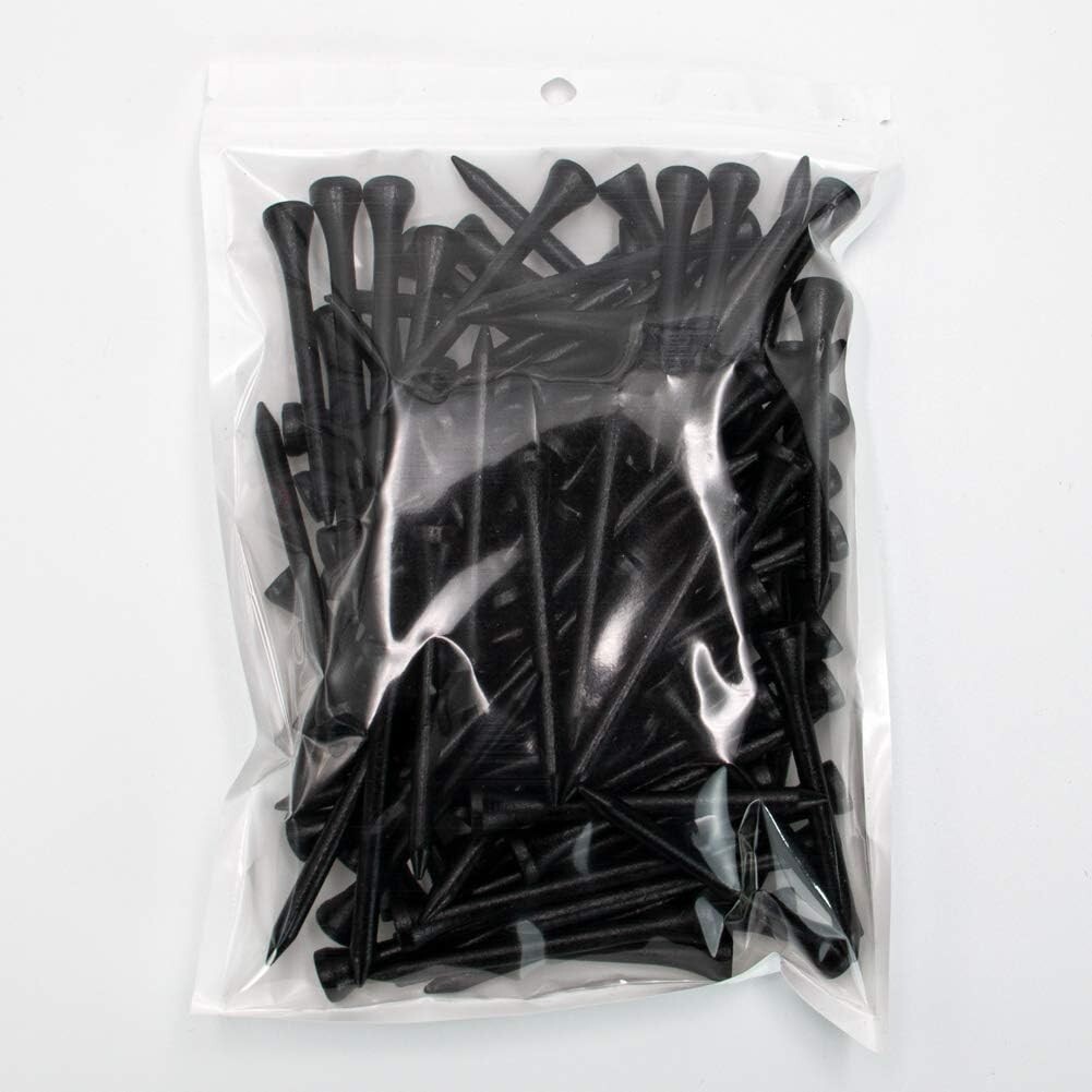 100PCS Black Golf  Tees Wooden 3-1/4 inch 83mm Bulk Reduce Side Spin Friction