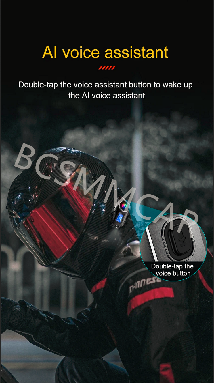 Motorcycle Intercom Helmet Bluetooth Headset Rider FM LCD Flashlight Waterproof