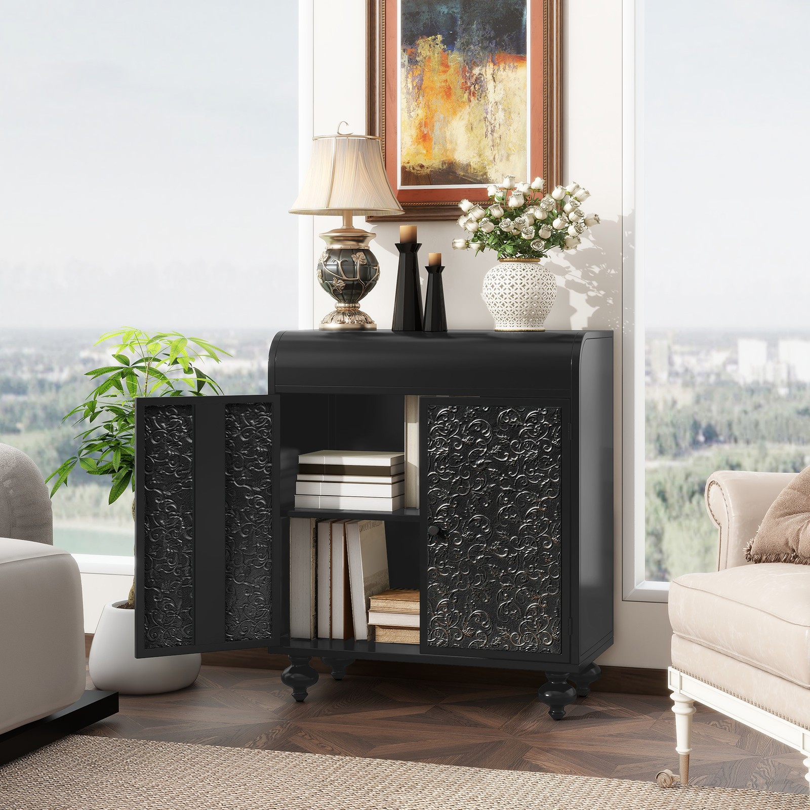 Art Accent Cabinet With 2 Doors, Sideboard Buffet Cabinet with Storage, Distre