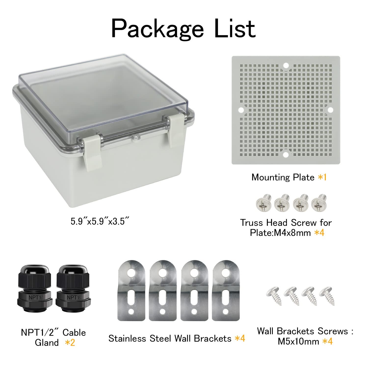 Junction Box IP65 Waterproof ABS Plastic Enclosure Hinged PC Clear Cover Elec...