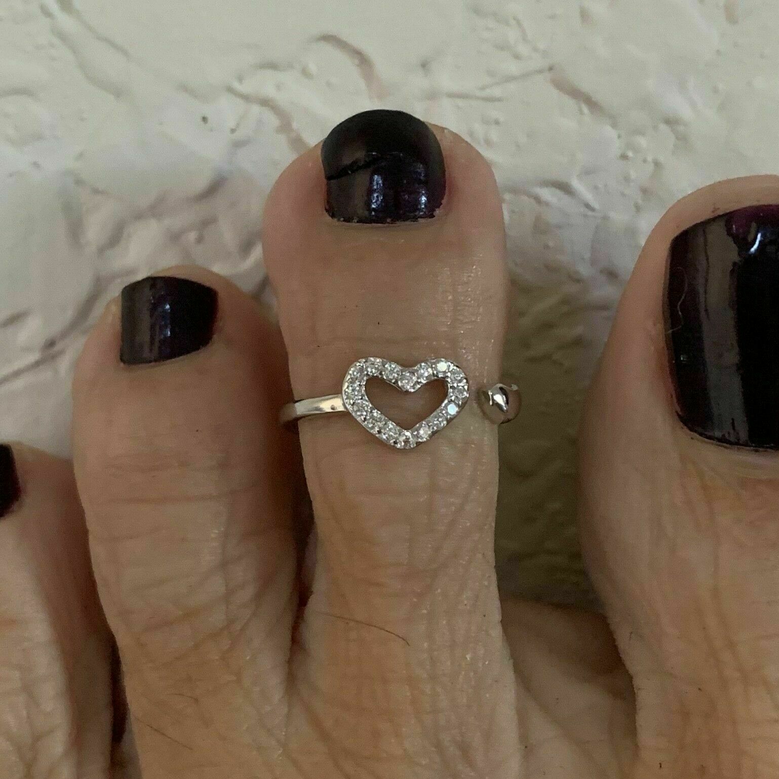0.10Ct Round Lab Created Diamond Heart Toe Ring For Womens 14k White Gold Finish