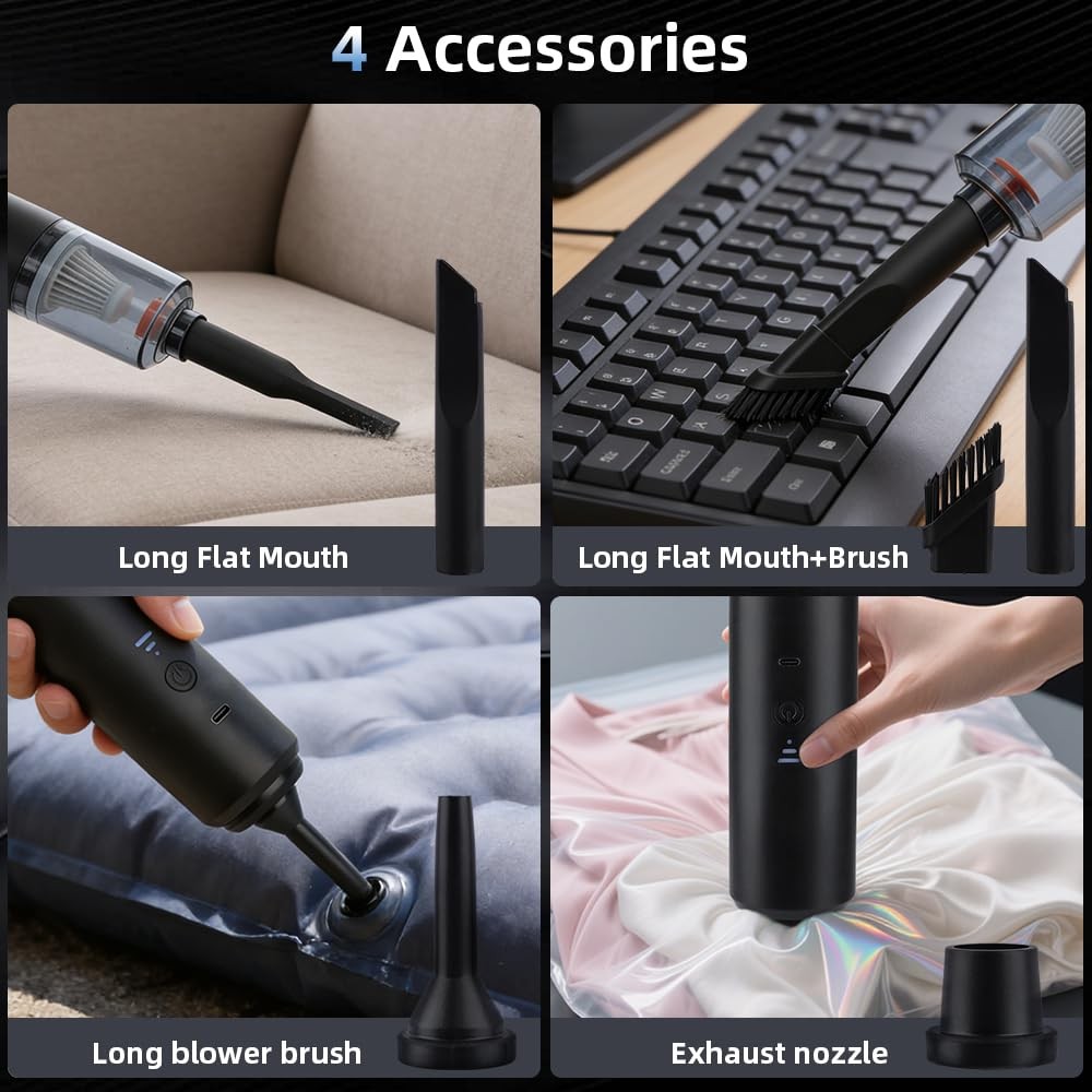 IFTHFOUR Computer Vacuum Cleaner Cordless, Strong Suction & Handheld, Black