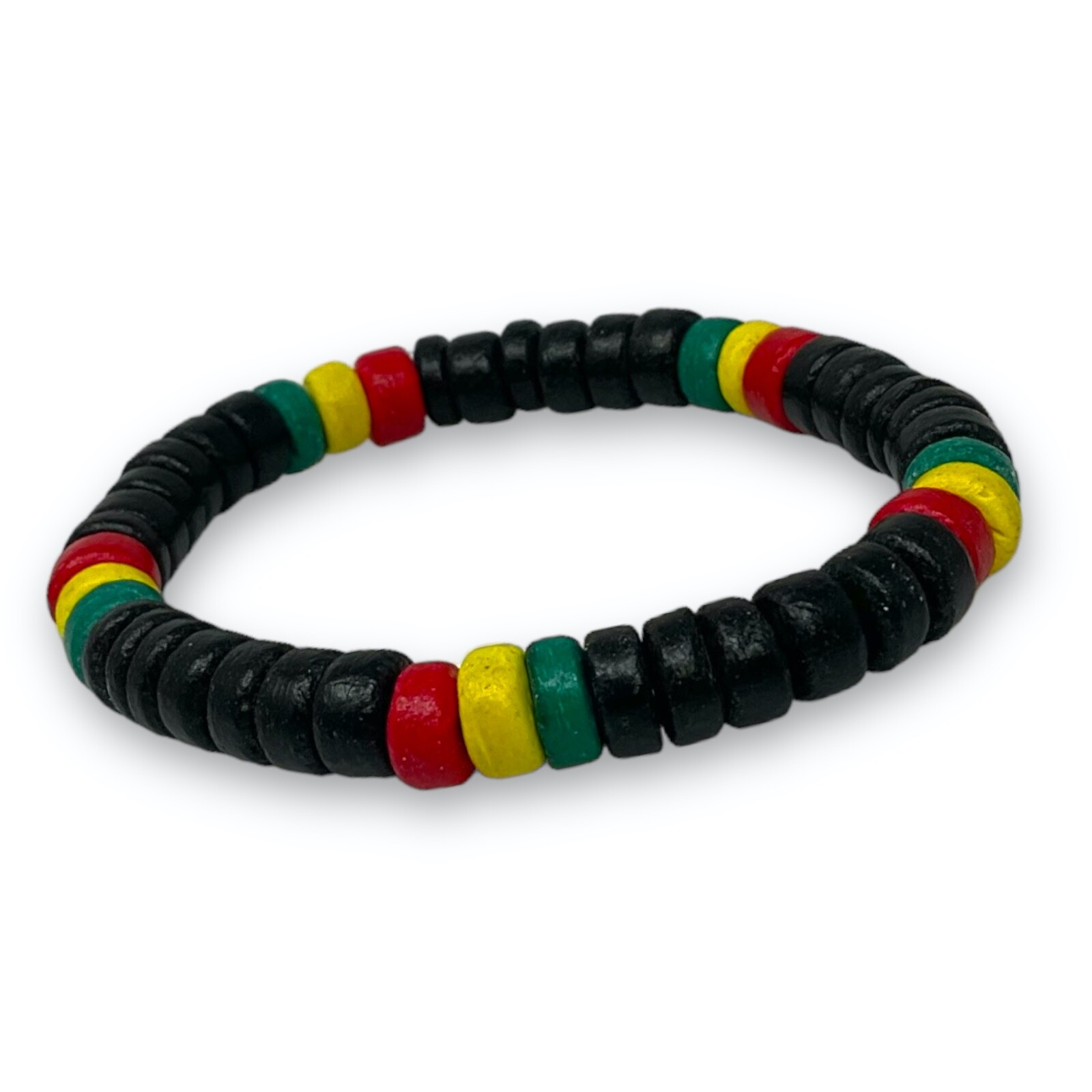 Rasta-Inspired Thick Coconut Shell Bracelet 7” – Handcrafted, Eco-Friendly Black