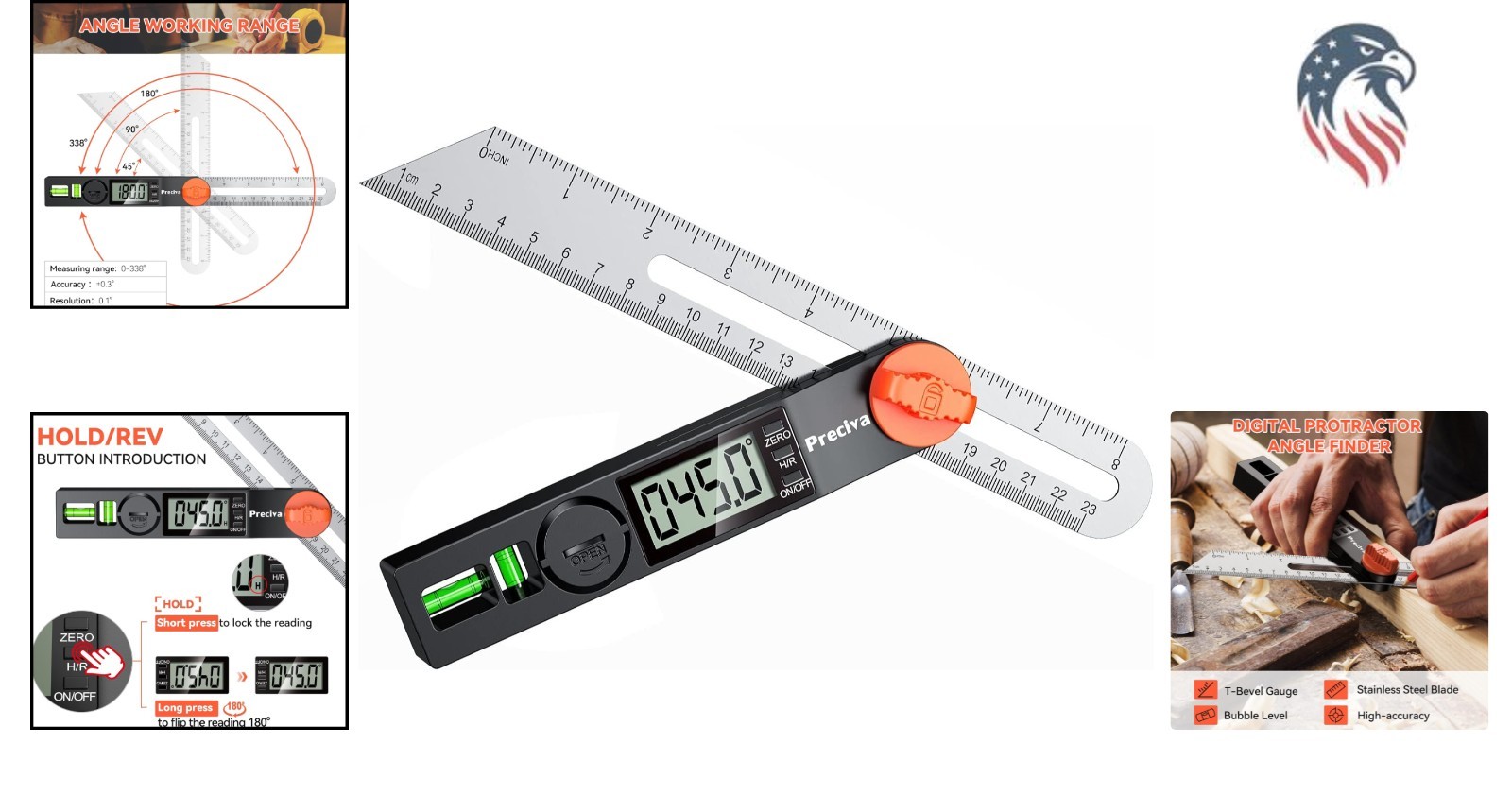 Digital Angle Finder Protractor 0-338° T-Bevel Gauge Level for Carpentry Meta...