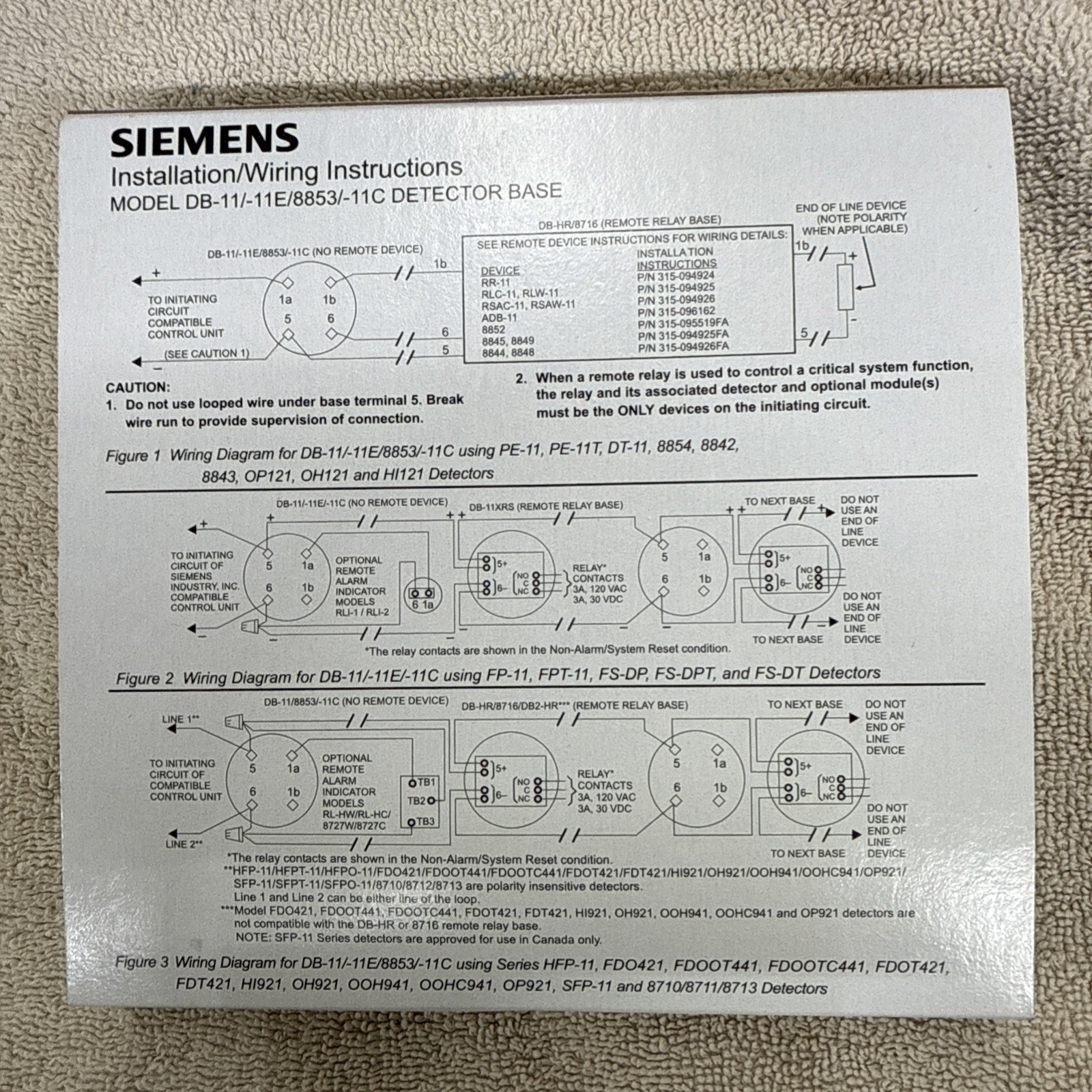 NEW SIEMENS DB-11 FIRE ALARM DB11 DETECTOR BASE 500-094151