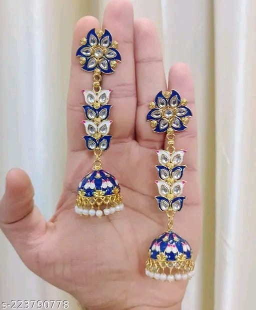 Kundan Jhumka Earrings Indian Gold Plated Bollywood Style Jewelry Set