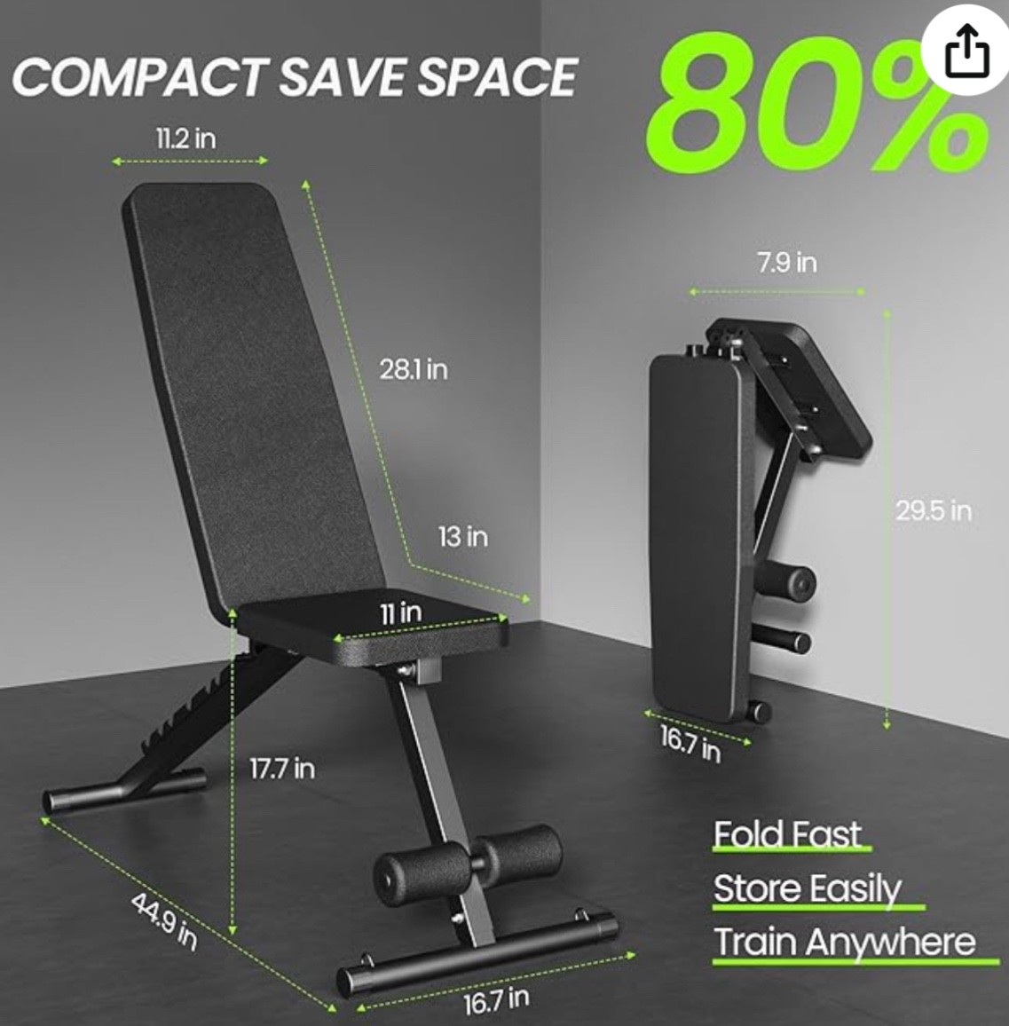 Weight Bench Adjustable Foldable Strength Training Full Body Workout Incline Gym