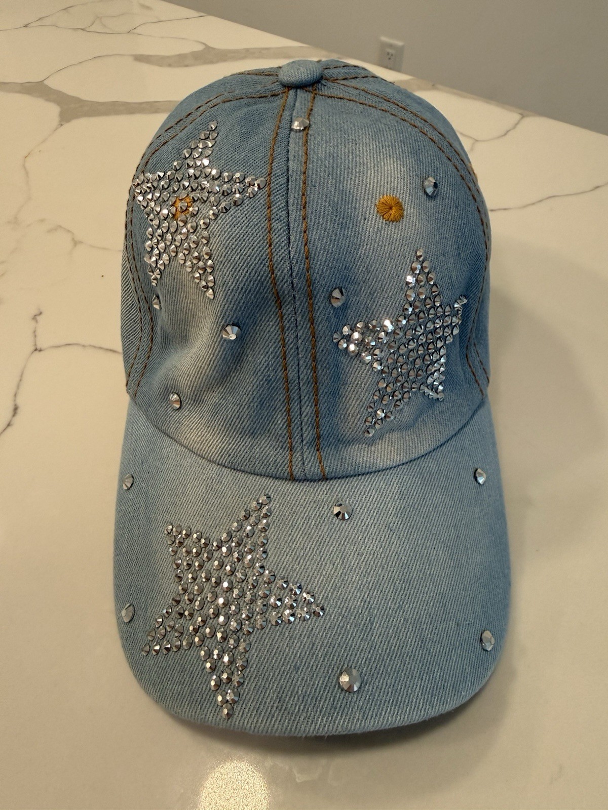 Denim Hat With Silver Rhinestone Stars Women’s OS