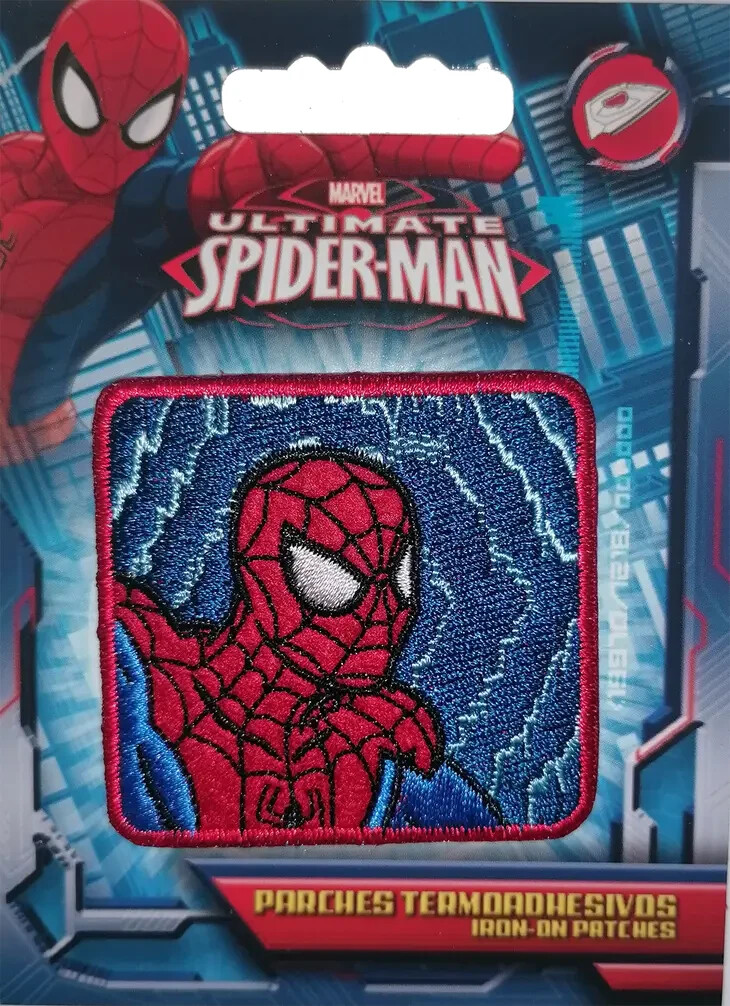 Disney Marvel Ultimate Spider-Man Iron-On Patch: Blue Comic Head Square New Ship