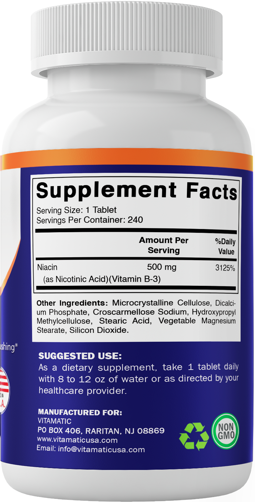 Vitamatic Niacin (Vitamin B3) 500mg, Sustained Release - 240 Tablets