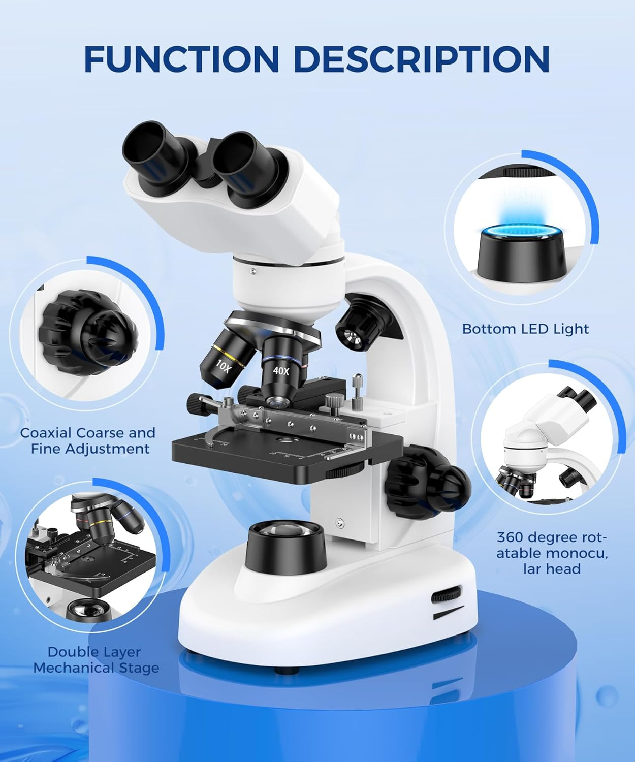 Compound Binocular Microscope for Adults, Professionals & Kids, 40X-2000X Magnif