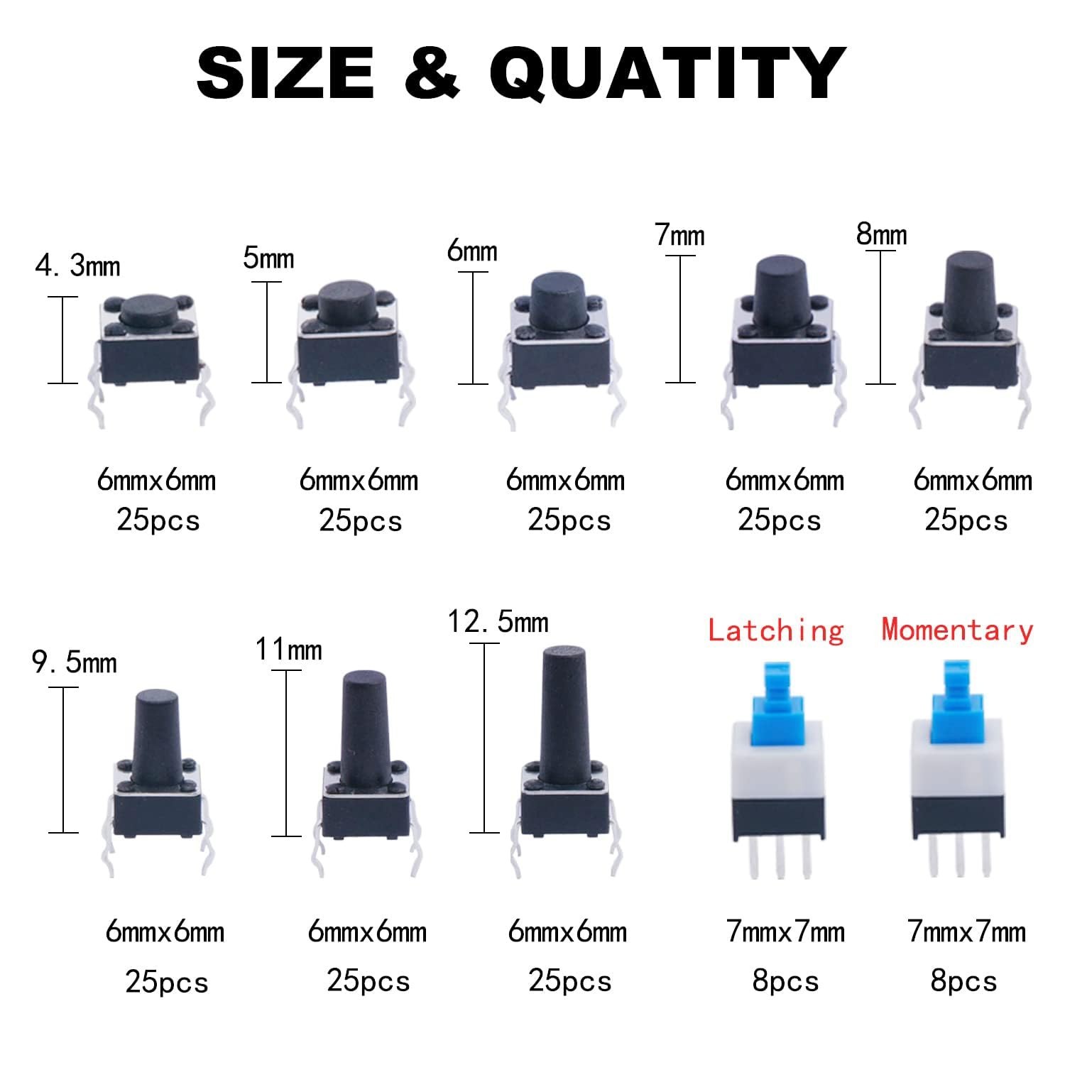 TWTADE 202PCS Micro Momentary Tactile Push Button Switch Assortment Kit 10 Va...